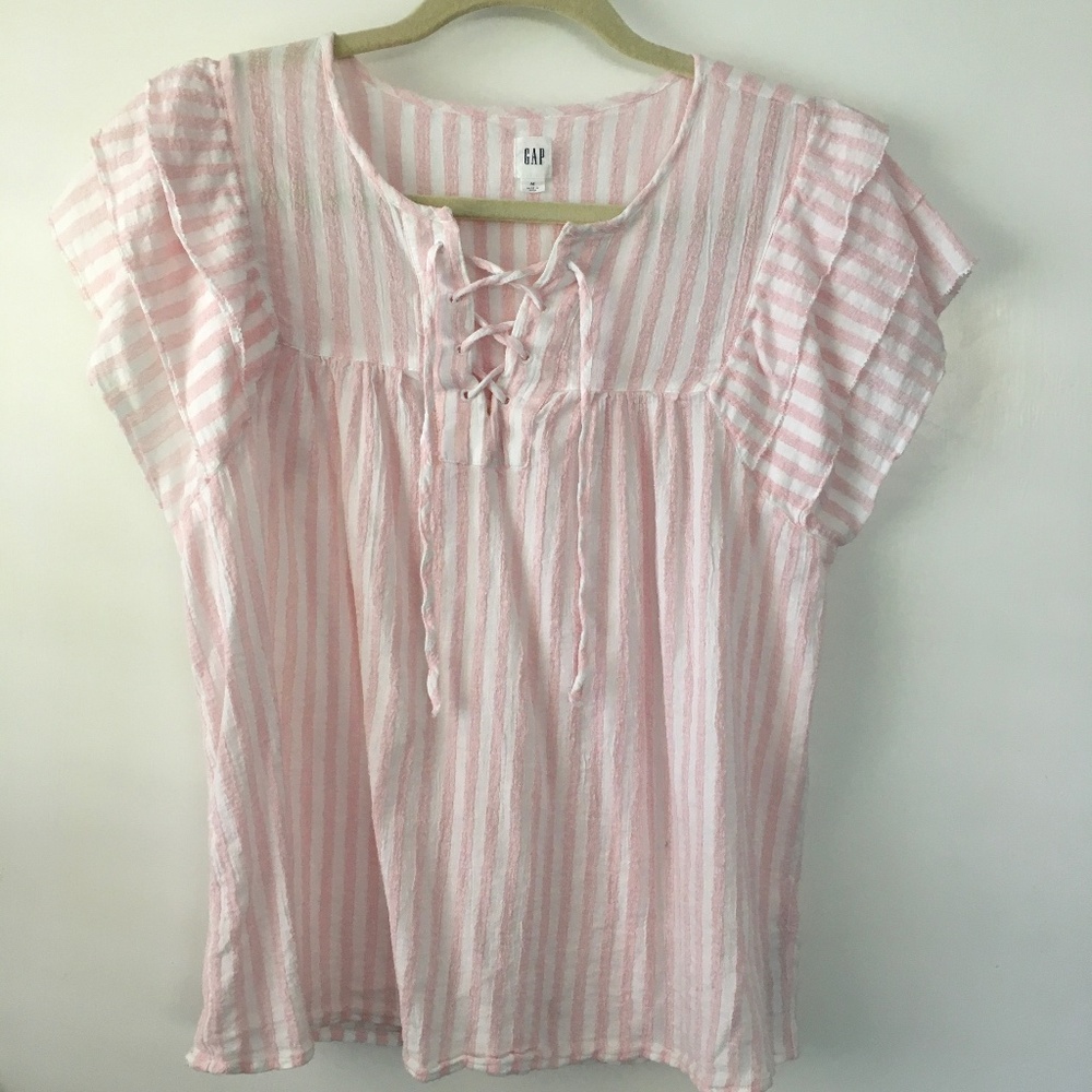 Gap, pink and white striped top, size medium